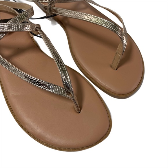 Torrid Gladiator Metallic Gold Ankle Strap Snakeskin Sandal - Picture 7 of 8